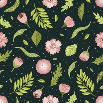 Seamless vector floral pattern, spring, summer backdrop. Hand drawn surface Stock Illustration