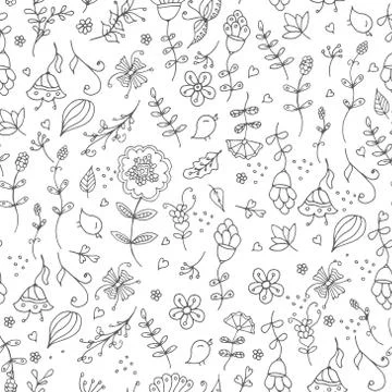 Seamless vector floral pattern, spring,summer backdrop. Hand drawn surface イラスト素材