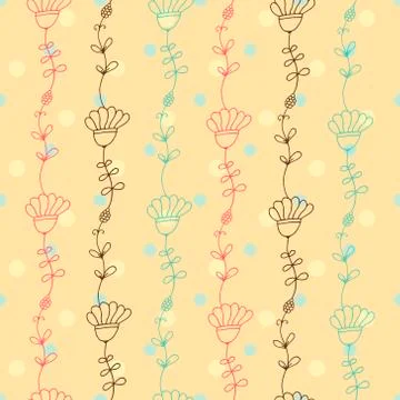Seamless vector floral pattern, spring,summer backdrop. Hand drawn surface Stock Illustration