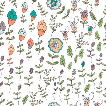 Seamless vector floral pattern, spring,summer backdrop. Hand drawn surface Stock Illustration
