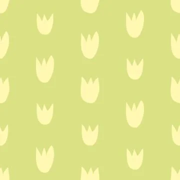 Seamless vector floral pattern with yellow tulips on spring green background. Stock Illustration