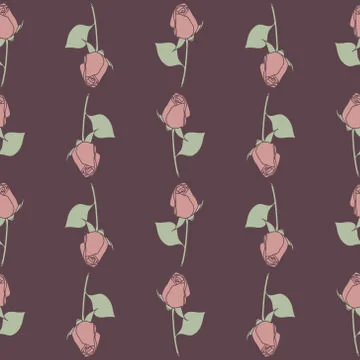 Seamless vector floral simple roses pattern. Natural colors - violet, pink and Stock Illustration