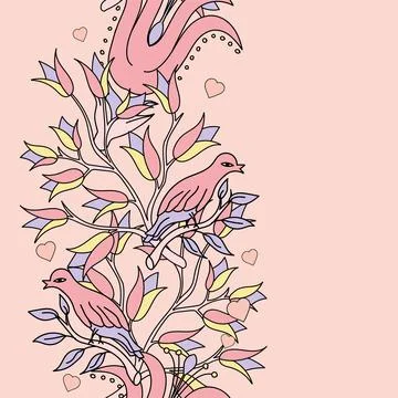 Seamless vector flower, birds design pattern Illustrazione stock