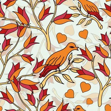 Seamless vector flower, birds design pattern Illustrazione stock
