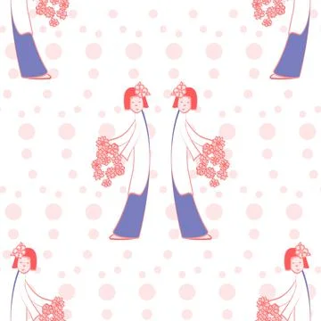 Seamless Vector Flower Girl Repeat Pattern In Pink With Lace Stock Illustration