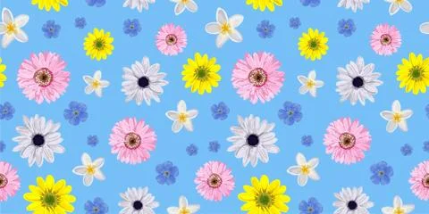 SEAMLESS VECTOR FLOWER PATTERN. Realistic flowers. Spring bright colors. Perf Stock Illustration
