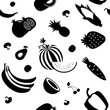 Seamless vector fruit and vegetable pattern Stock Illustration