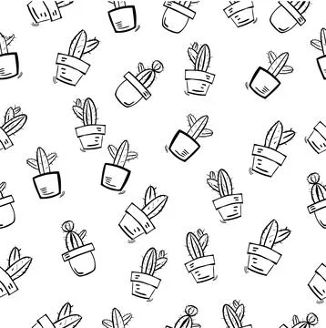 Seamless vector Funny Doodle scribble sketch of four different cactus and dot Stock Illustration