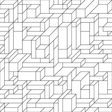 Seamless vector geometric black pattern of cubes and rectangles. Monochrome イラスト素材