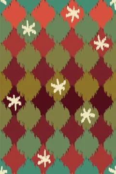 Seamless vector geometric ikat pattern with diamond shapes in christmas colors Stock Illustration