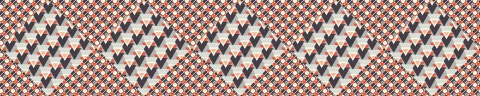 Seamless vector in geometric patchwork quilt tile border pattern. Mid century 스톡 일러스트
