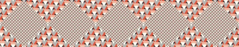 Seamless vector in geometric patchwork quilt tile border pattern. Mid century Stock Illustration