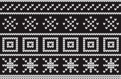 Seamless vector geometric pattern knitted black and white Stock Illustration