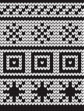 Seamless vector geometric pattern knitted black and white Stock Illustration