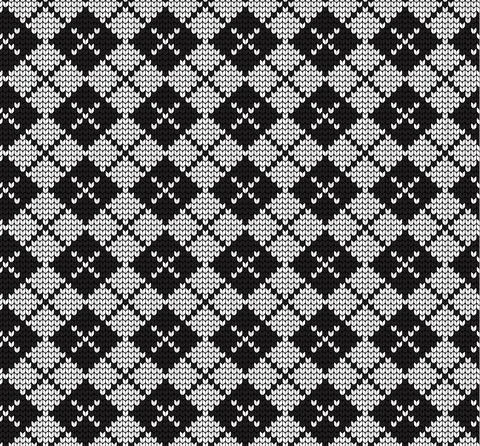 Seamless vector geometric pattern knitted black and white Stock Illustration