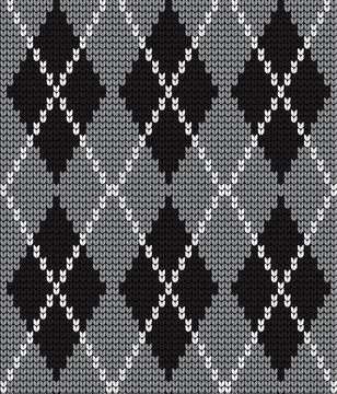 Seamless vector geometric pattern knitted black and white Stock Illustration