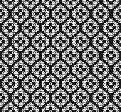 Seamless vector geometric pattern knitted black and white Stock Illustration