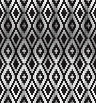 Seamless vector geometric pattern knitted black and white Stock Illustration