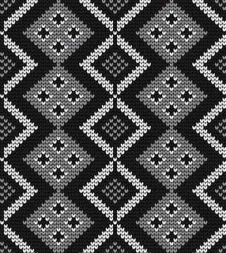 Seamless vector geometric pattern knitted black and white Illustrazione stock