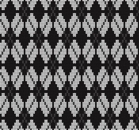 Seamless vector geometric pattern knitted black and white Stock Illustration