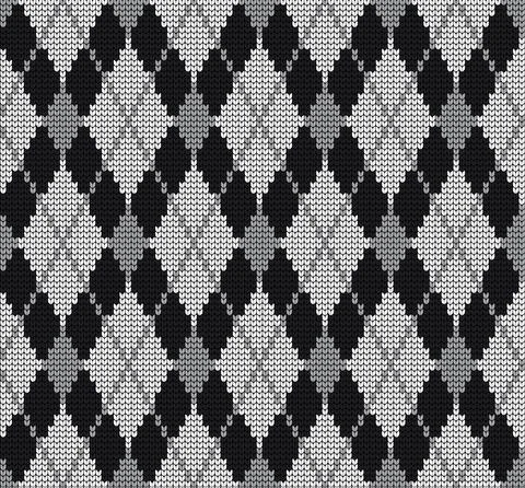 Seamless vector geometric pattern knitted black and white Stock Illustration