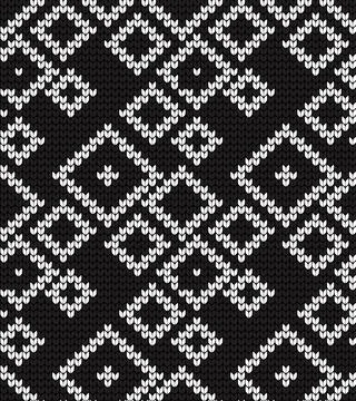 Seamless vector geometric pattern knitted black and white Stock Illustration