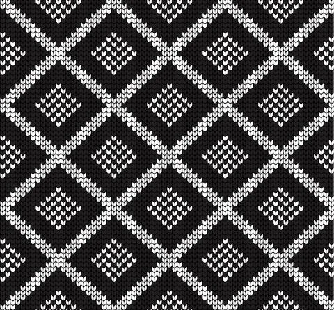 Seamless vector geometric pattern knitted black and white Stock Illustration