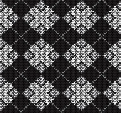 Seamless vector geometric pattern knitted black and white Stock Illustration