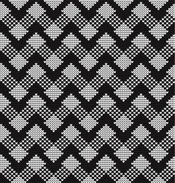 Seamless vector geometric pattern knitted black and white Stock Illustration