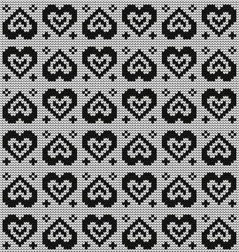 Seamless vector geometric pattern knitted black and white Stock Illustration