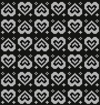 Seamless vector geometric pattern knitted black and white Stock Illustration
