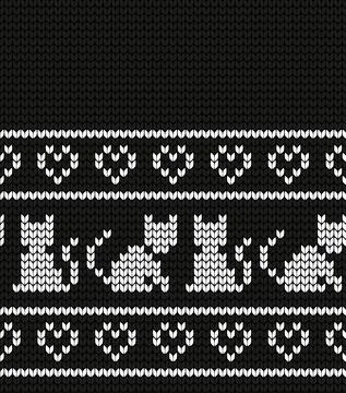 Seamless vector geometric pattern knitted black and white Stock Illustration