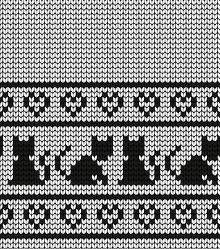 Seamless vector geometric pattern knitted black and white Stock Illustration