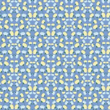 Seamless vector geometric pattern with pastel colored flowers on blue background Illustrazione stock