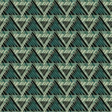 Seamless vector geometric pattern with textured green triangles Illustrazione stock