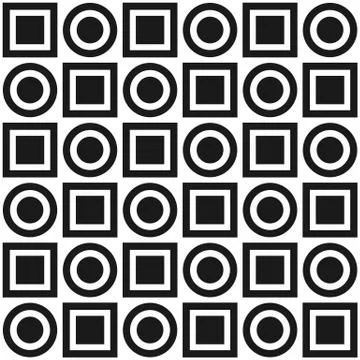 Seamless vector geometric stock pattern of circles and squares of different s Stock Illustration