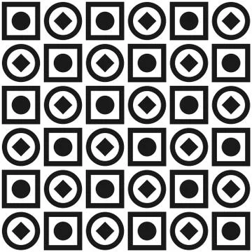 Seamless vector geometric stock pattern of circles and squares of different s Stock Illustration