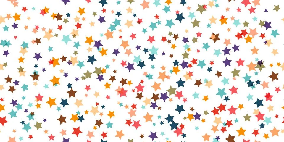 Seamless vector geometric stock pattern of colored stars of different sizes. イラスト素材