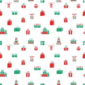 Seamless vector gift pattern, red and green gift boxes. Stock Illustration