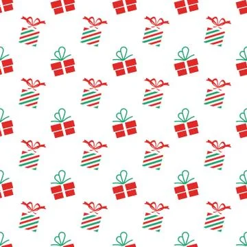 Seamless vector gift pattern, red and green gift boxes. Stock Illustration