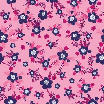 Seamless vector girly pattern with bouquets of lowers in pink and purple Stock Illustration