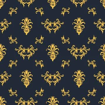 Seamless vector gold and dark blue ornament for fabric, wallpaper, packagin.. Stock Illustration