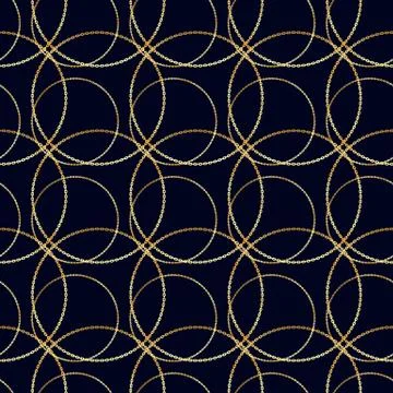Seamless vector golden chain circle on black pattern background Illustrazione stock