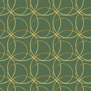 Seamless vector golden chain circle on green pattern background Illustrazione stock