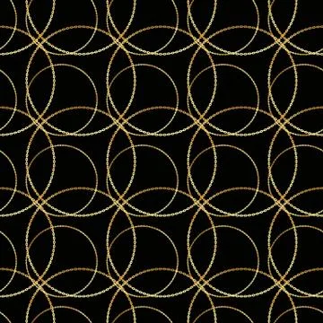 Seamless vector golden chain circle on black pattern background. Chains patte Illustrazione stock