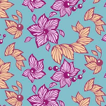Seamless vector graphic pattern with leaves, beads and flowers made in abstra Stock Illustration