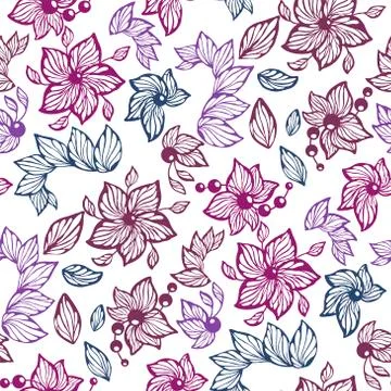 Seamless vector graphic pattern with leaves, beads and flowers made in abstra Stock Illustration