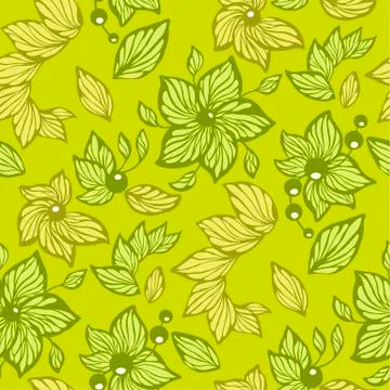 Seamless vector graphic pattern with leaves, beads and flowers made in abstra Stock Illustration