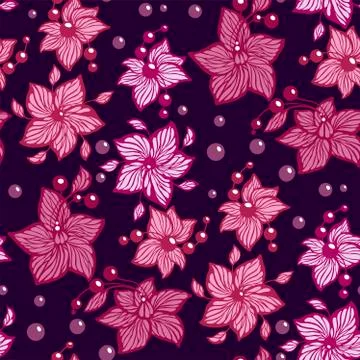 Seamless vector graphic pattern with leaves, beads and flowers made in abstra Stock Illustration