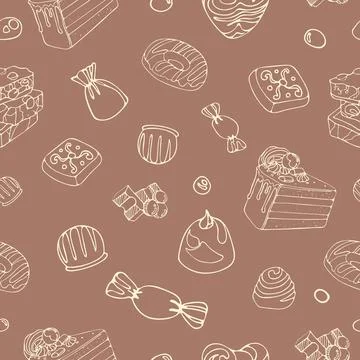 Seamless vector graphic vintage pattern of delicious pieces of milk chocolate Stock Illustration